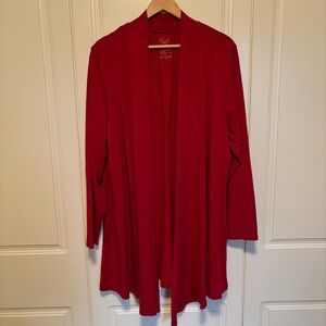 Blue Sky bamboo / organic cotton cranberry red long open front sweater size 1X